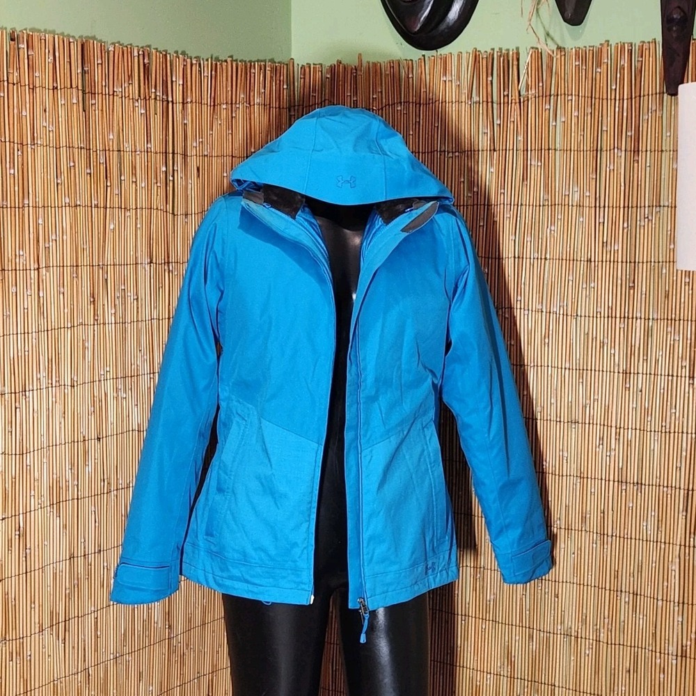 M Under Armour Coldgear Infrared Ski 3 in 1 Winter Over Coat Zip out Liner Hood
